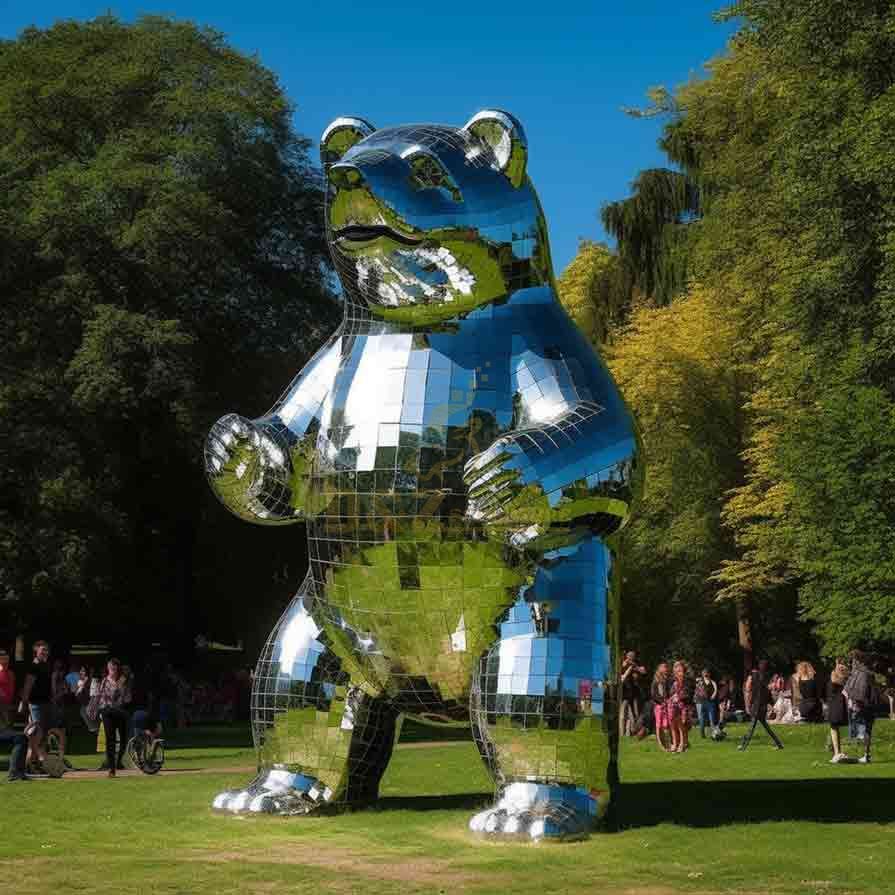 Metal standing bear sculpture