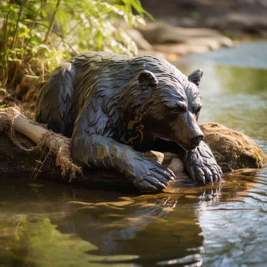 Bronze bear fishing statue