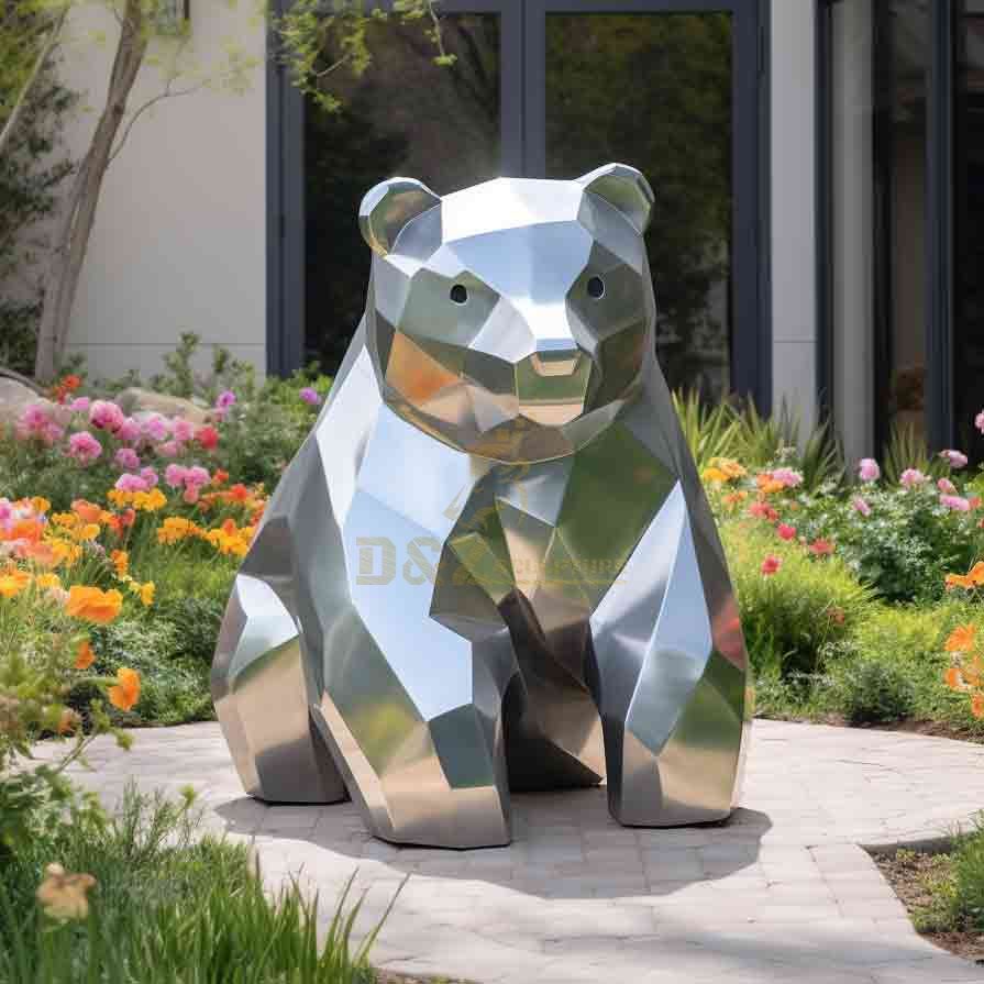 Stainless steel bear garden sculpture