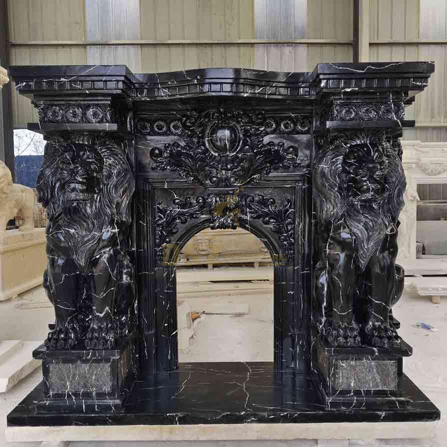 Nero Marquina Marble Fireplace Mantel around the frame