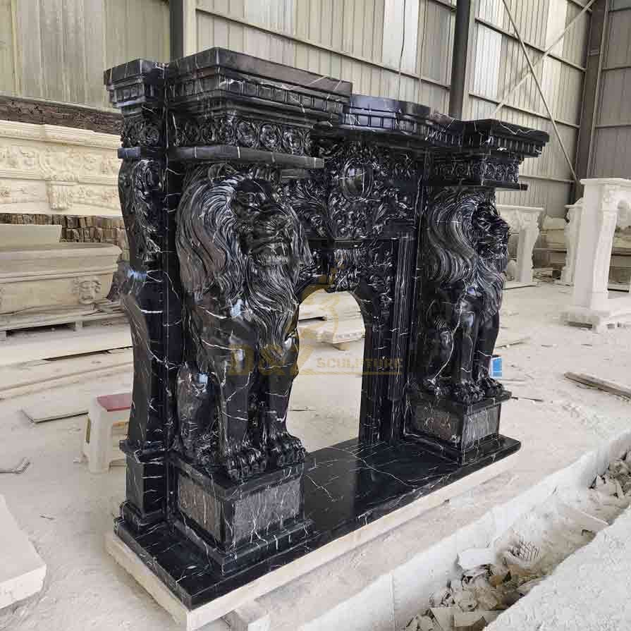 Nero Marquina Marble Fireplace Mantel Side View