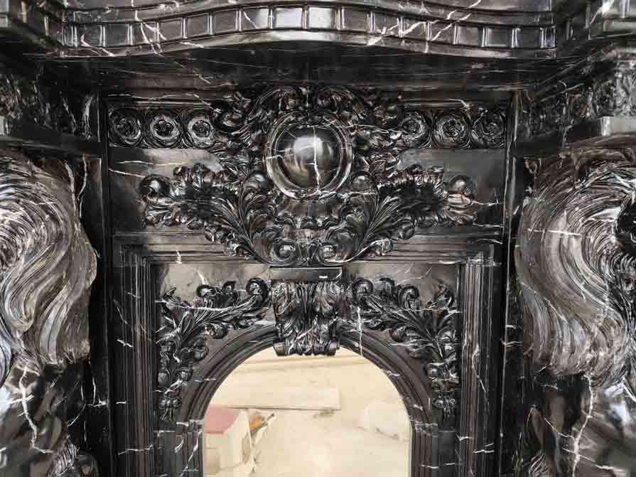 Nero Marquina Fireplace Mantel with Lion Statues DZ-646