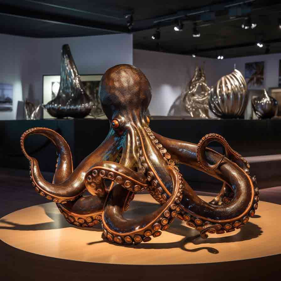 Copper octopus sculpture