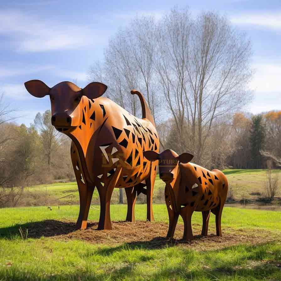 Large cow sculpture family on the grass DZ-656