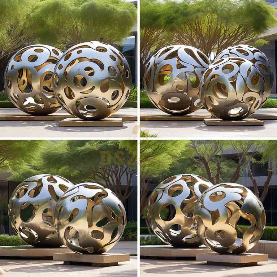 Hollow stainless steel garden sphere sculpture