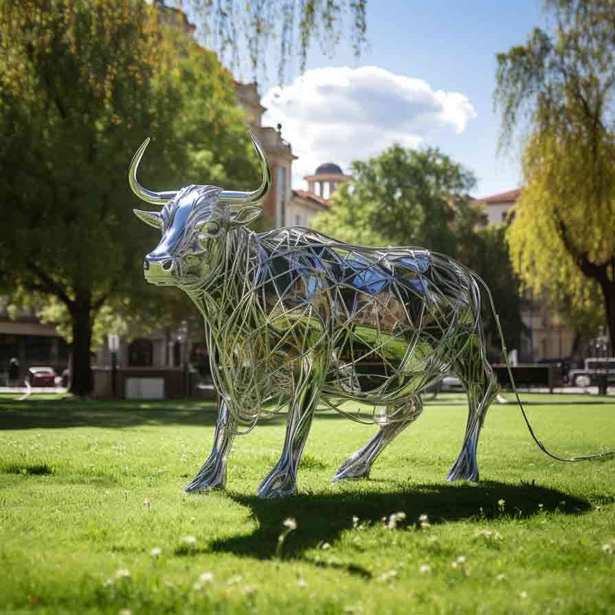 Abstract metal wire bull sculpture