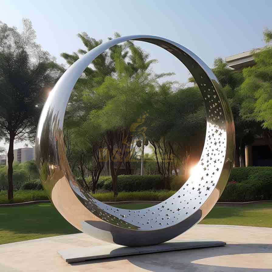 Outdoor circle abstract crescent moon sculpture