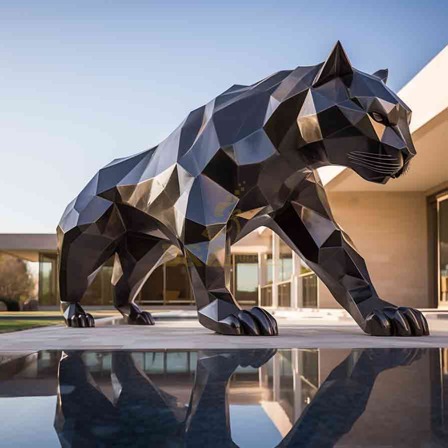 Large Modern Metal Geometric Panther Sculpture DZ-663