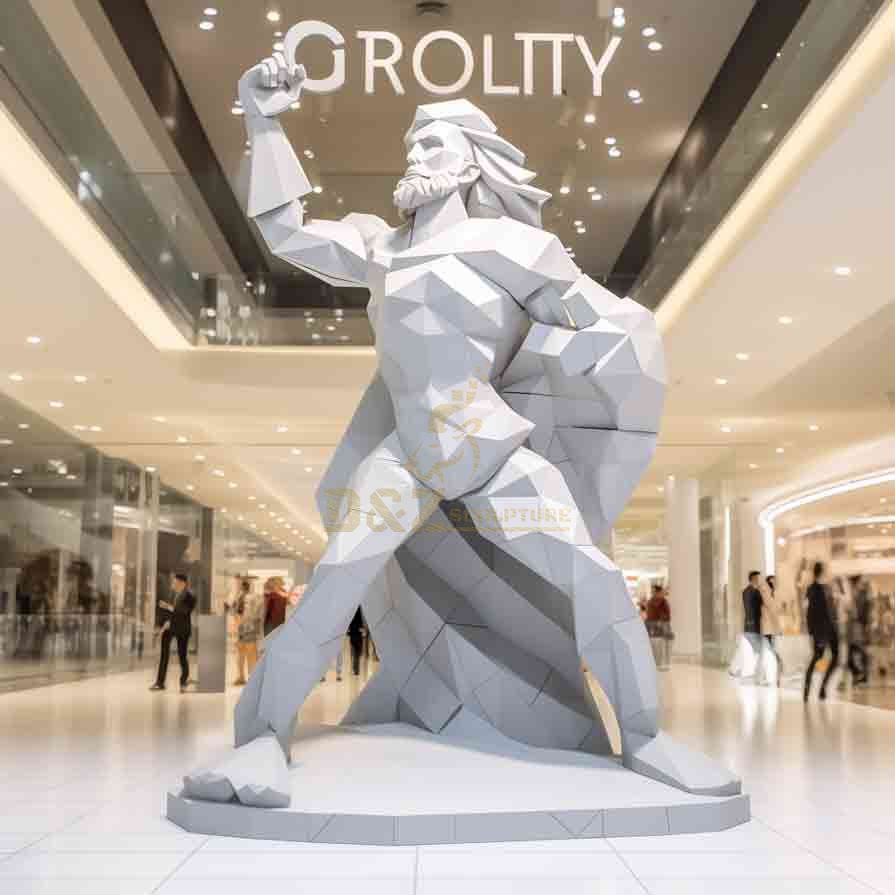 Geometric Greek sculpture figure in the shopping mall lobby