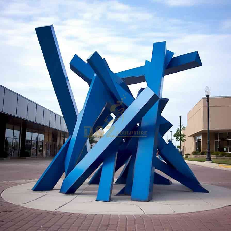 Blue Geometric Metal Sculpture 