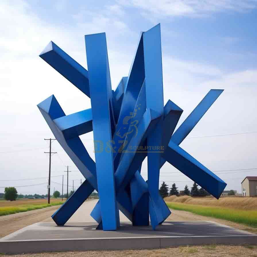 Large Blue Geometric Metal Strip Sculpture - Blue Chaos DZ-668