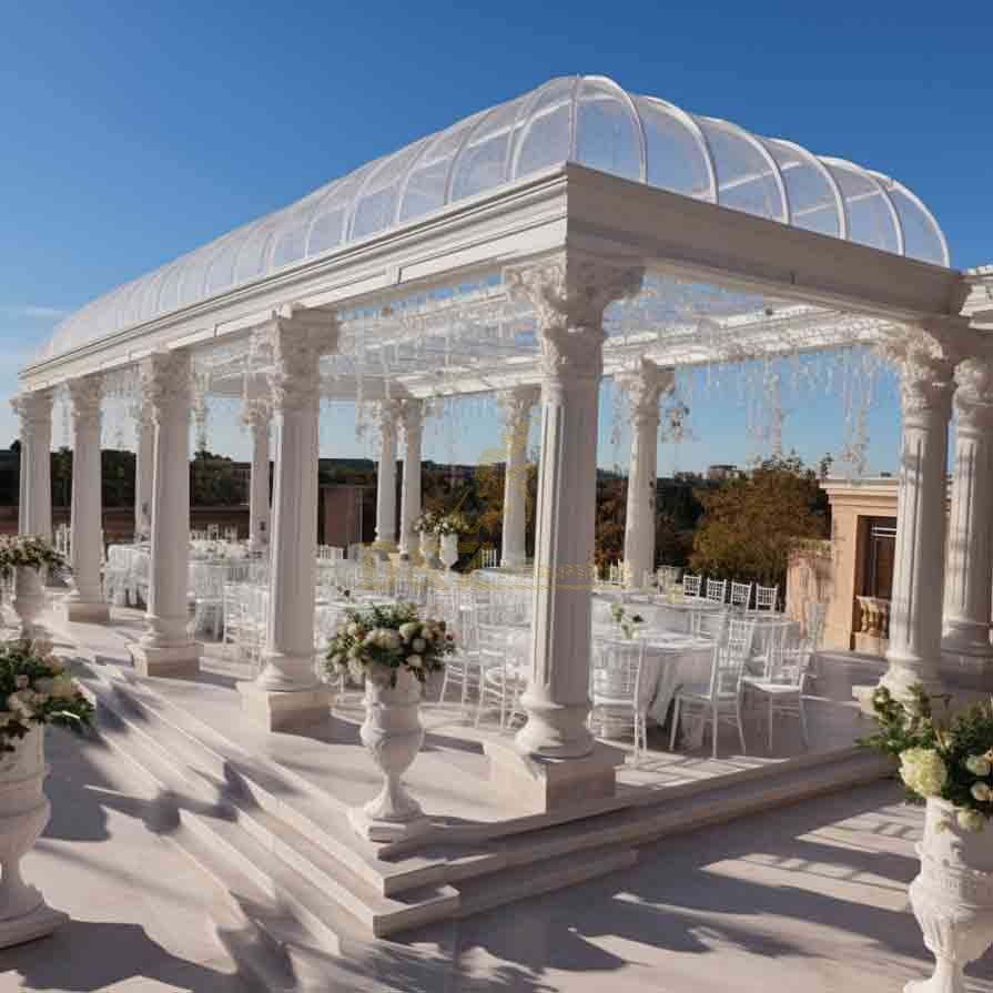 Custom Modern Metal Roof Gazebo with Marble Columns DZ-675