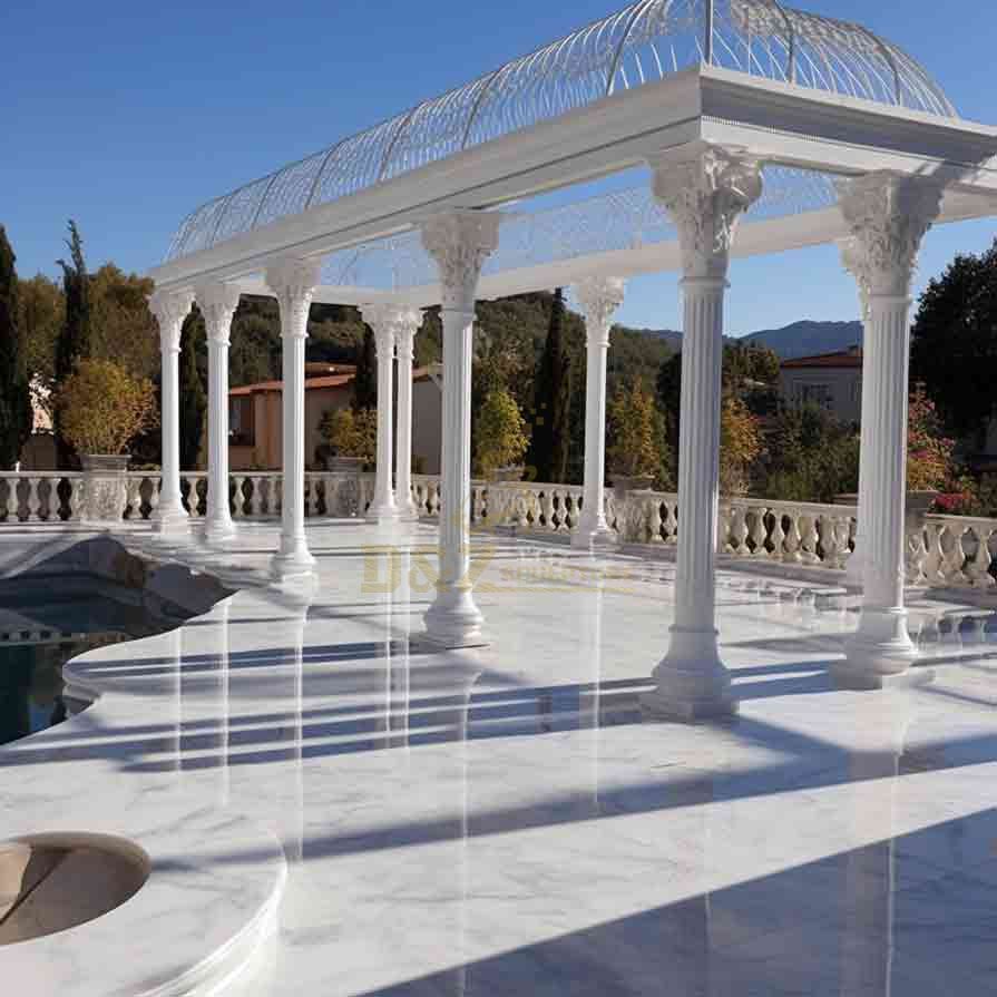 Custom Modern Metal Roof Gazebo with Marble Columns DZ-675