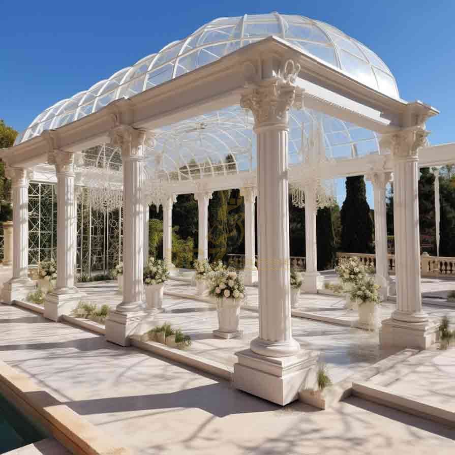 Custom Modern Metal Roof Gazebo with Marble Columns DZ-675