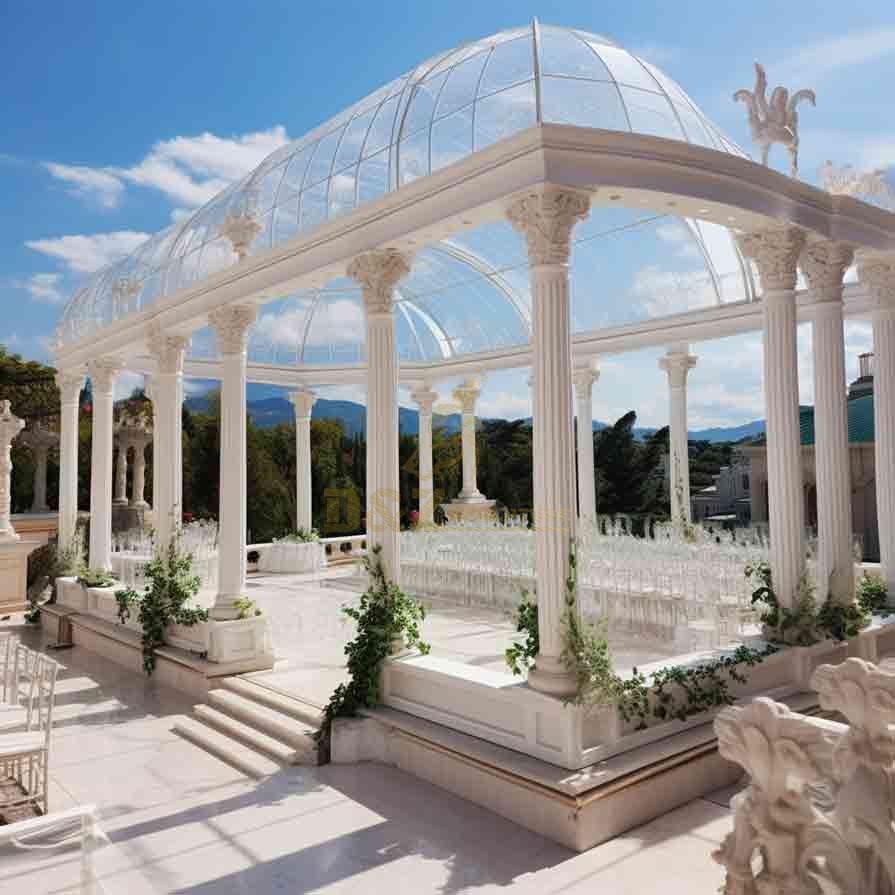 Custom Modern Metal Roof Gazebo with Marble Columns DZ-675