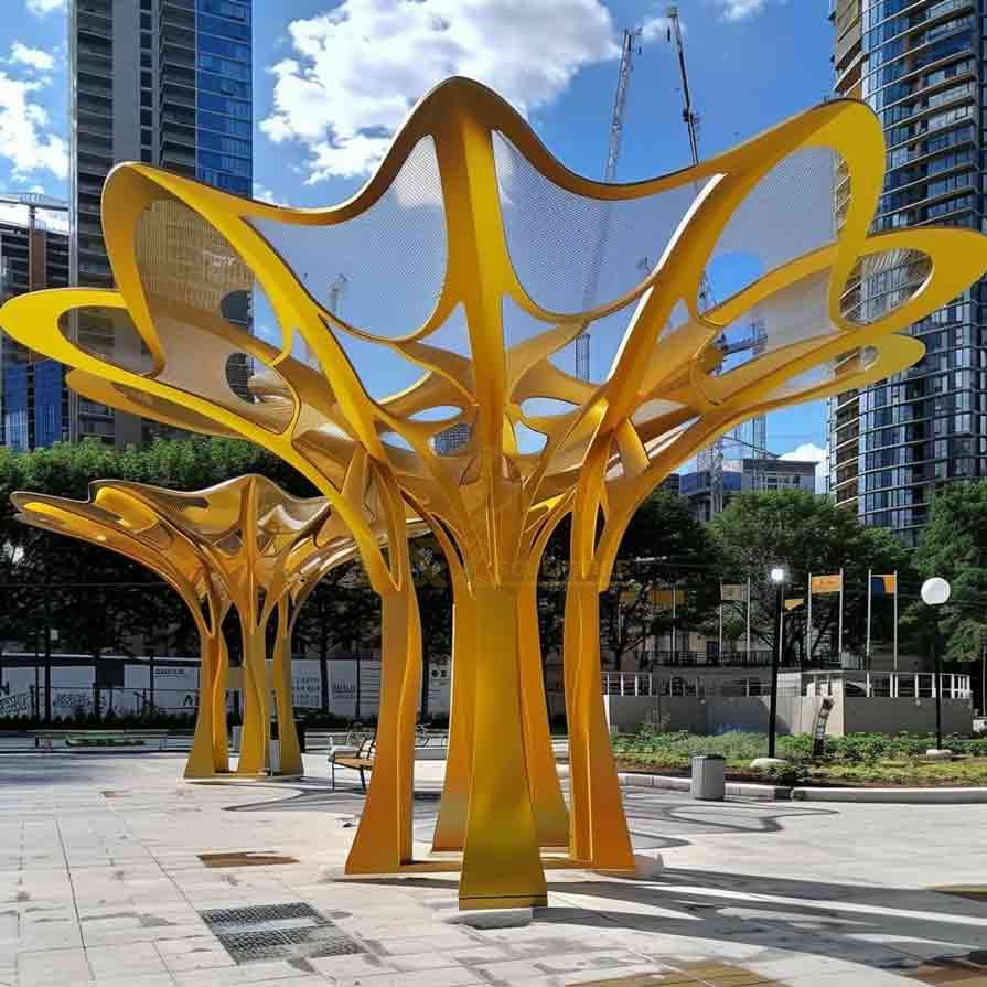 Large Yellow Metal Tree Sculpture, Urban Landscape sculpture