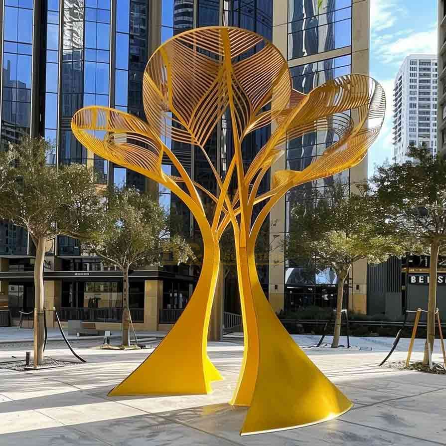 Large Yellow Metal Tree Sculpture, Landscape Tree