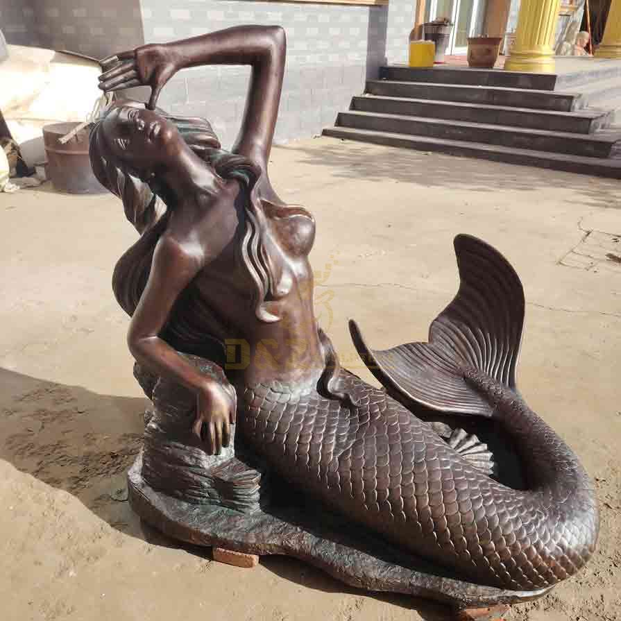 Life Size Antique Bronze Mermaid Statue For Sale