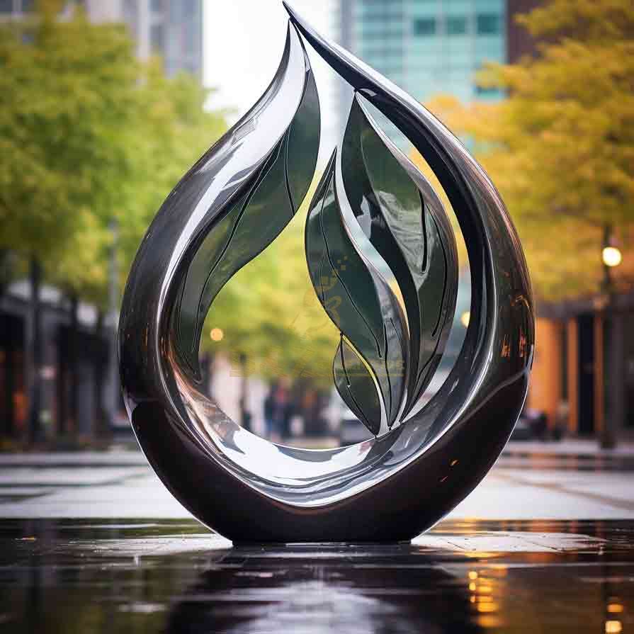 Modern Leaf Water Drop Sculpture