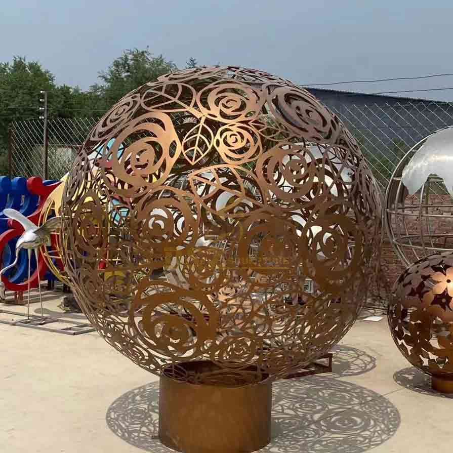 Large Leaf Hollow Metal Garden Ball Sculpture