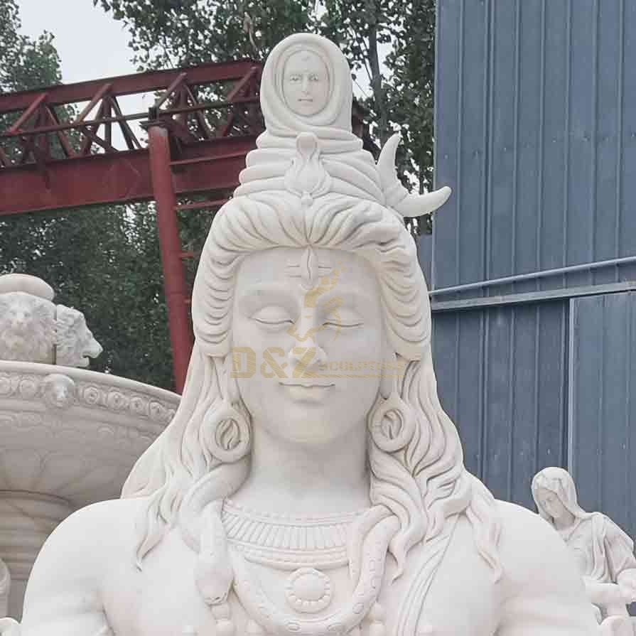 White marble indian god shiva statue head detail