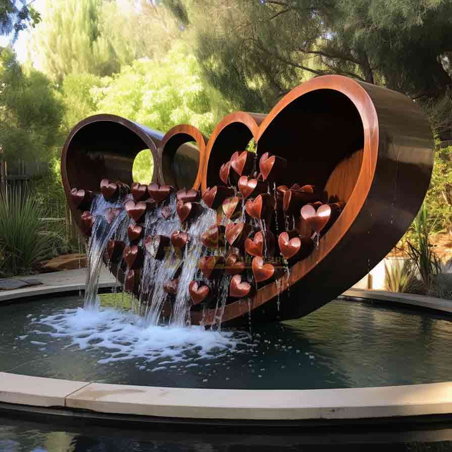 Large Metal Heart Fountain - Love Theme Sculpture