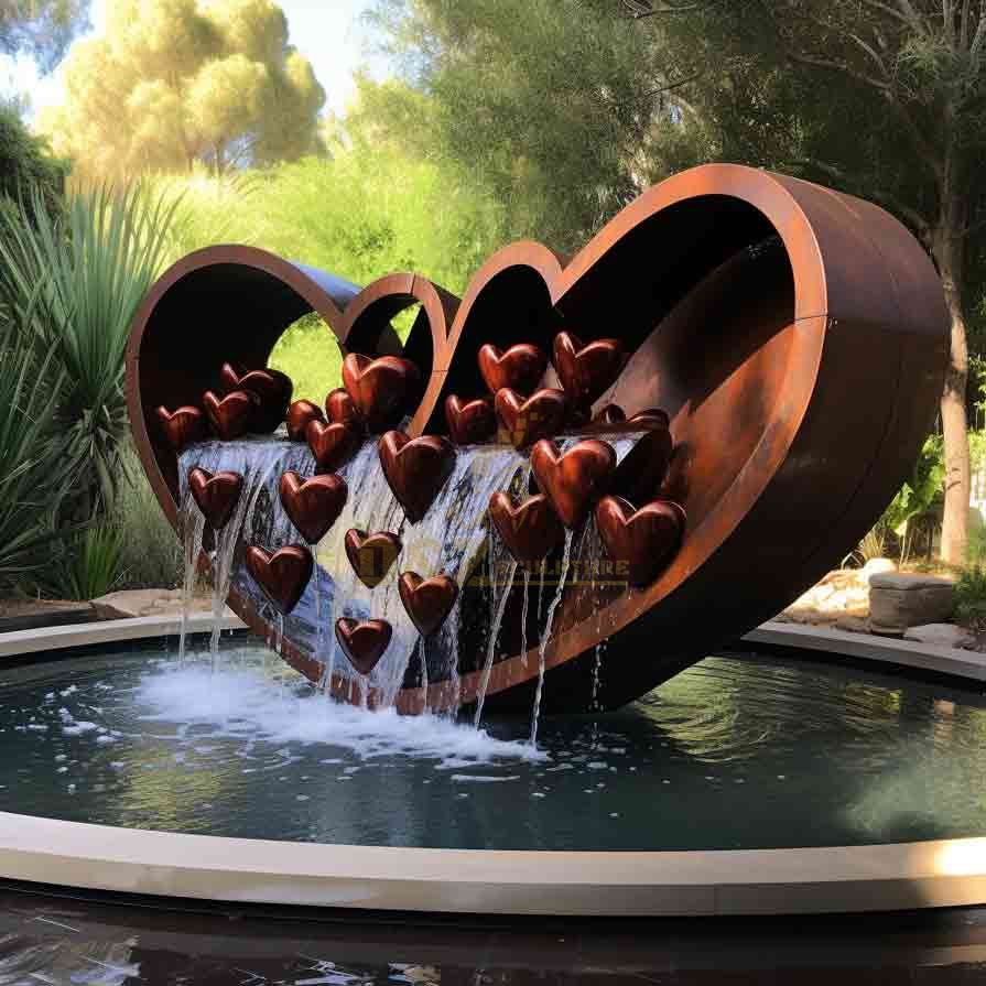 love theme large metal heart fountain sculpture