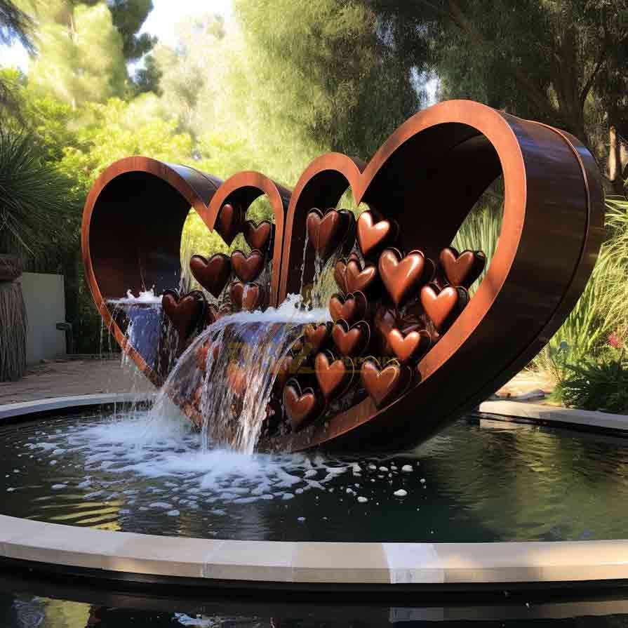 Large Metal Heart Fountain - Love Sculpture