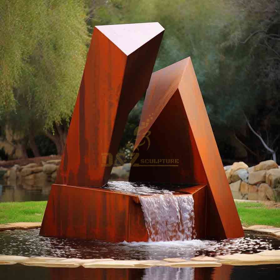 Outdoor Corten Steel Geometric Mountain Fountain