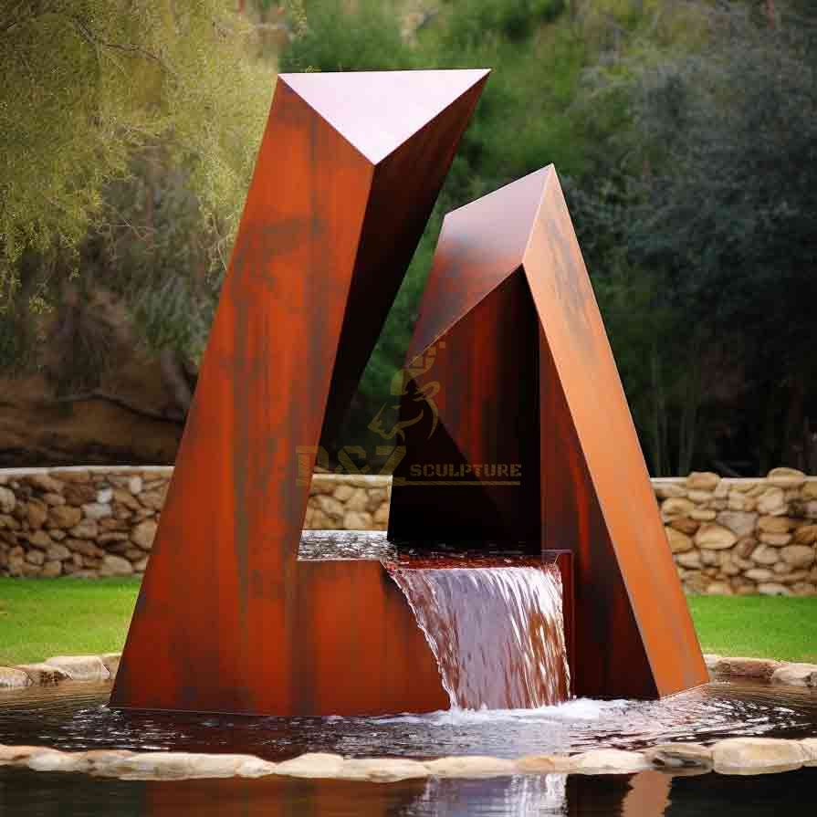 Corten Steel Geometric Mountain Fountain Garden