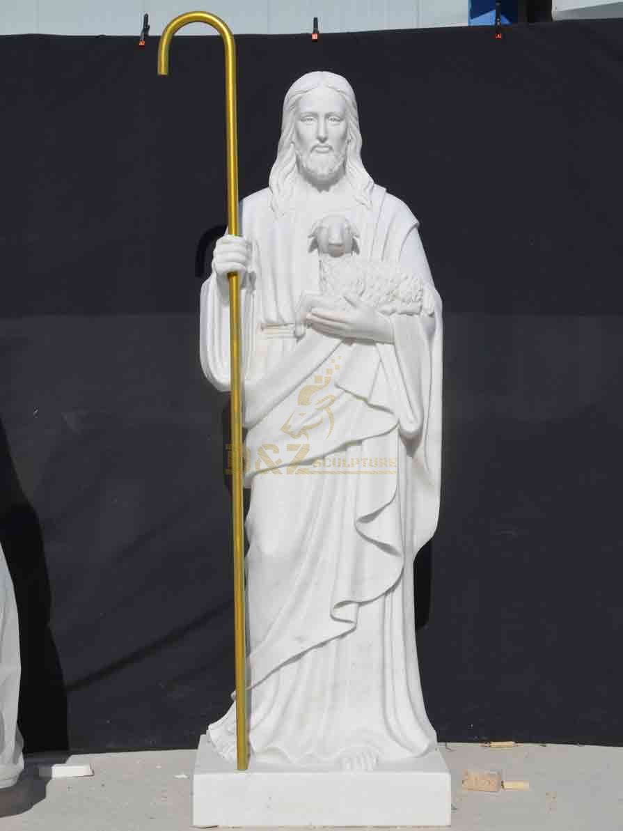 White marble Jesus with the Goat statue for sale