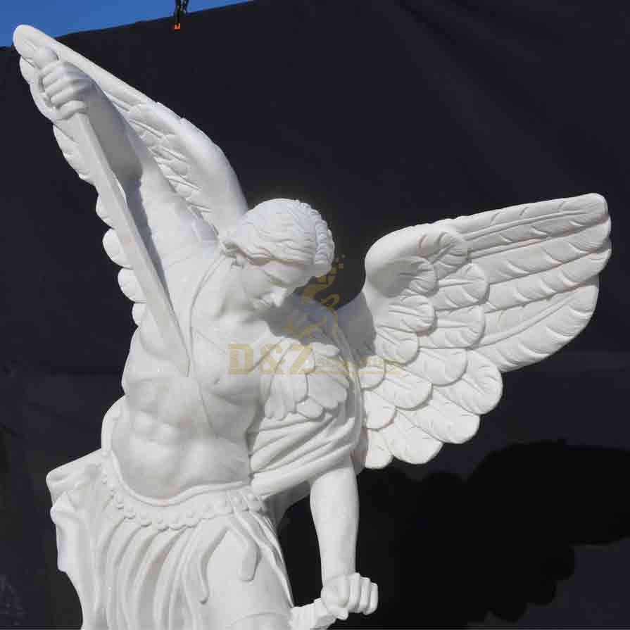 Side view 1 - White marble Archangel Michael statue for sale