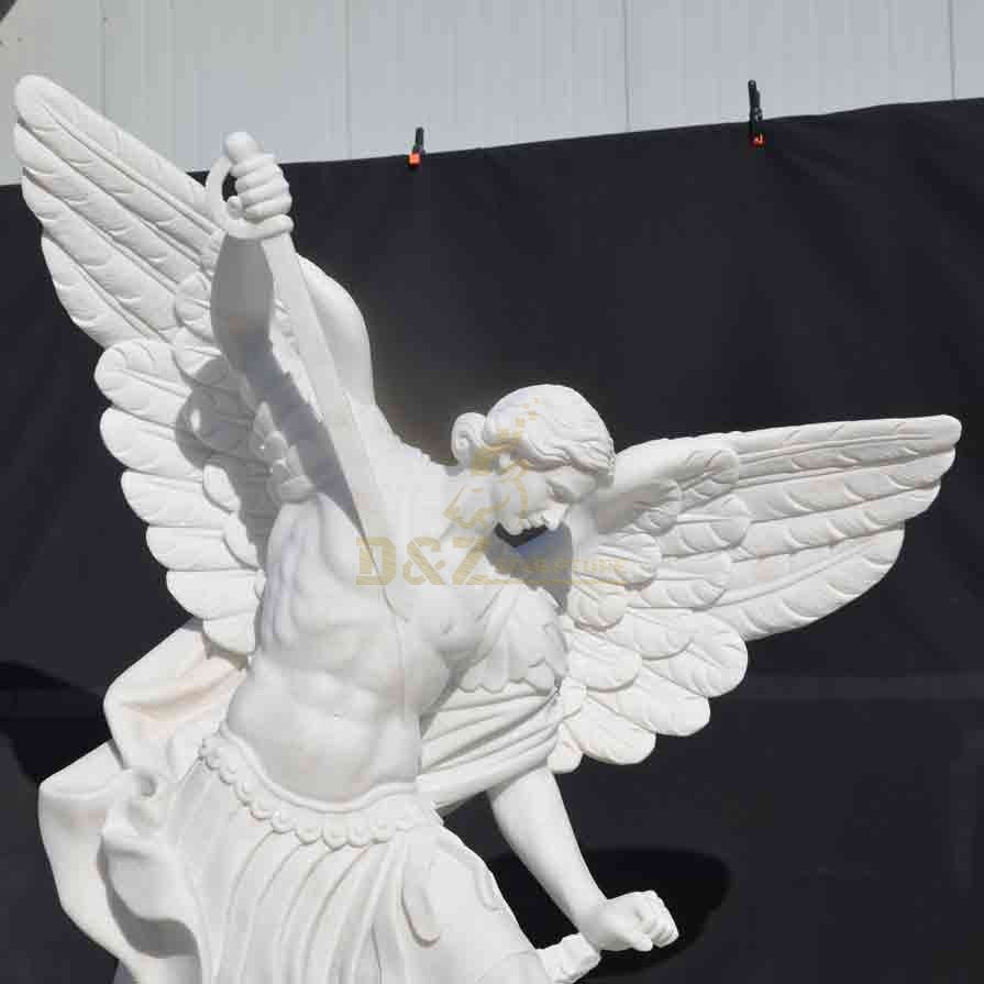 Side view 2 - White marble Archangel Michael statue for sale