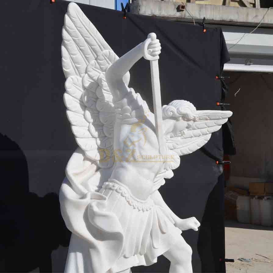 Side view 3 - White marble Archangel Michael statue for sale