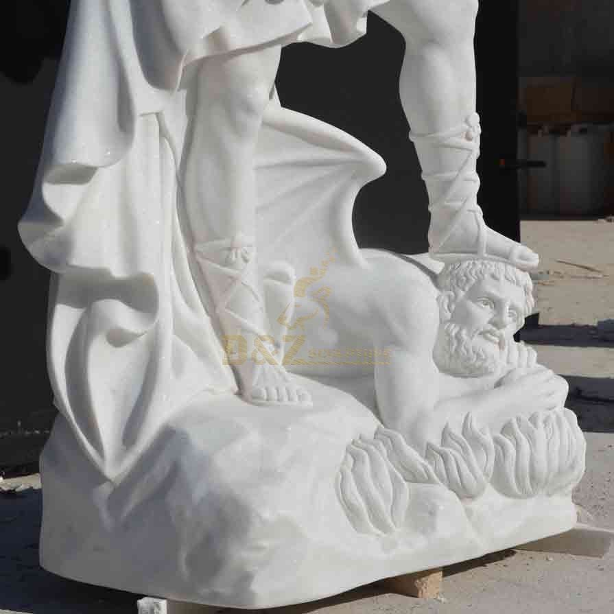 Demon - White Marble Archangel Michael Statue for Sale