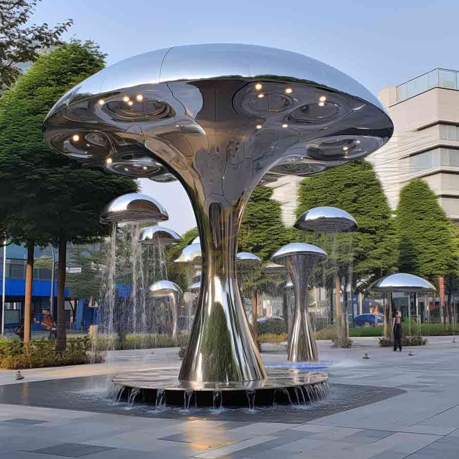 Multi-combination square waterscape - giant outdoor mushroom water fountain sculpture