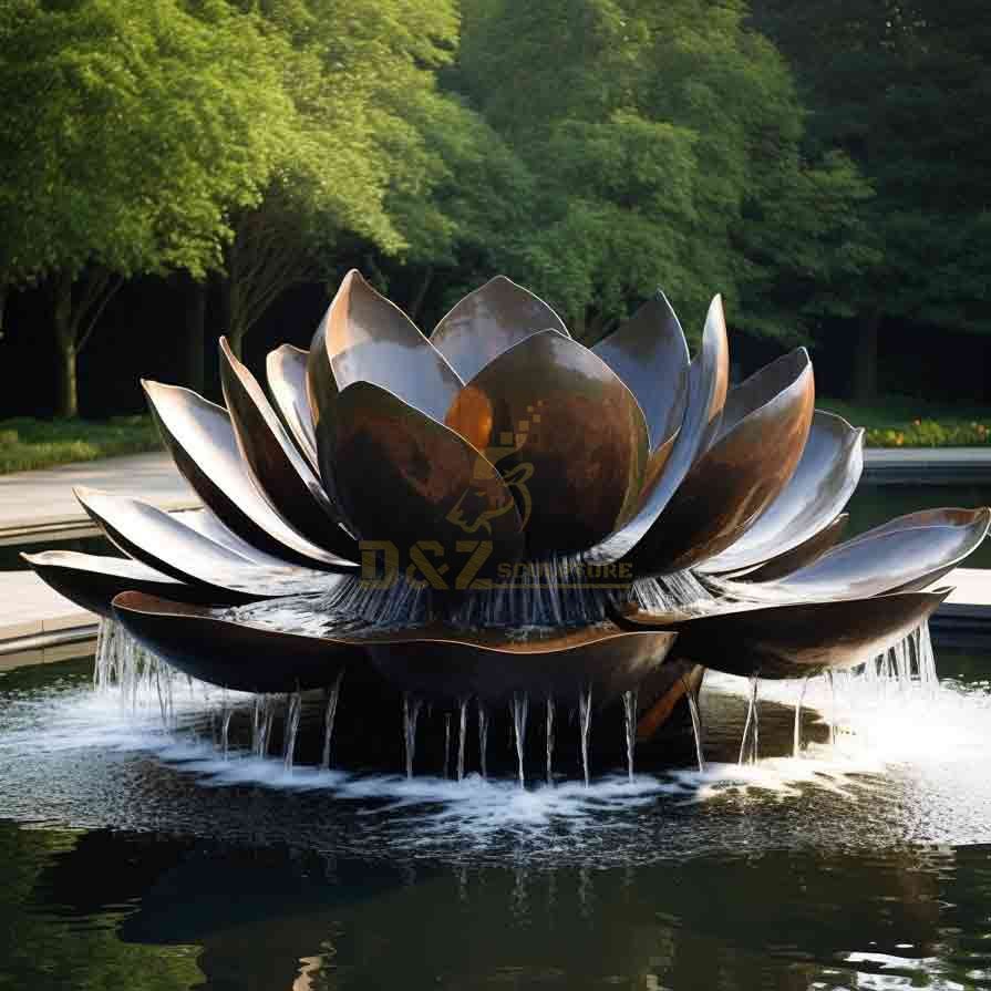 Garden Scenic Area Pool - Large Outdoor Bronze Lotus Fountain Sculpture