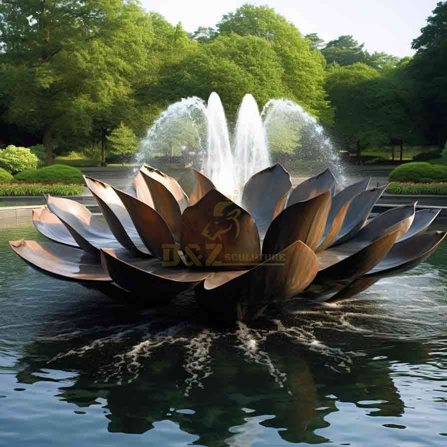 Large outdoor bronze lotus fountain garden