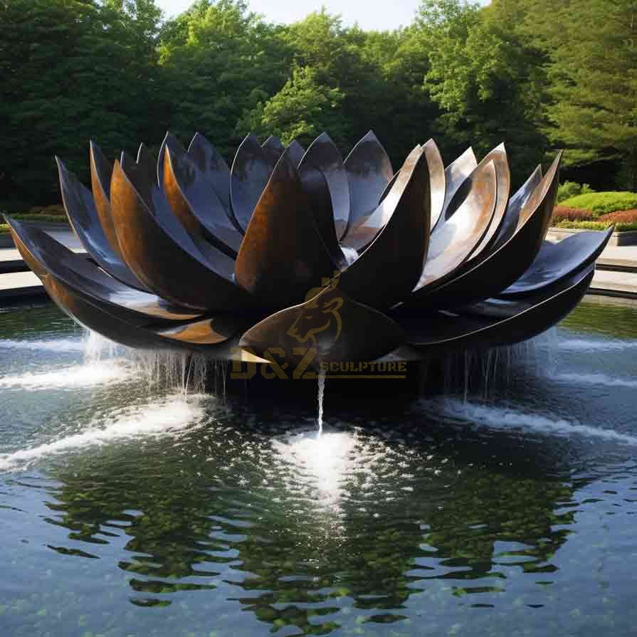 Garden pond - Large outdoor bronze lotus fountain sculpture