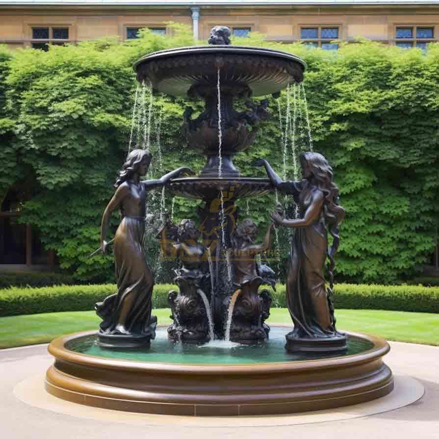 Large tiered pool bronze fountain with figure statue DZ-696