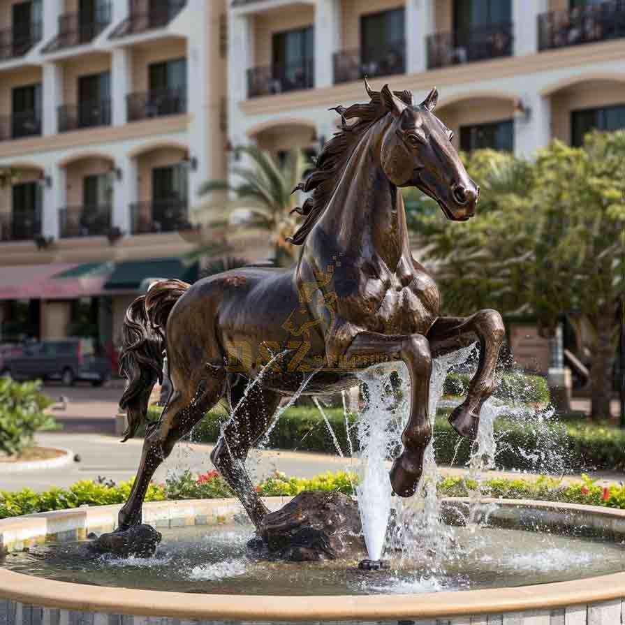 Bronze Horse Fountain, Galloping Horse Sculpture, Outdoor Waterscape Design