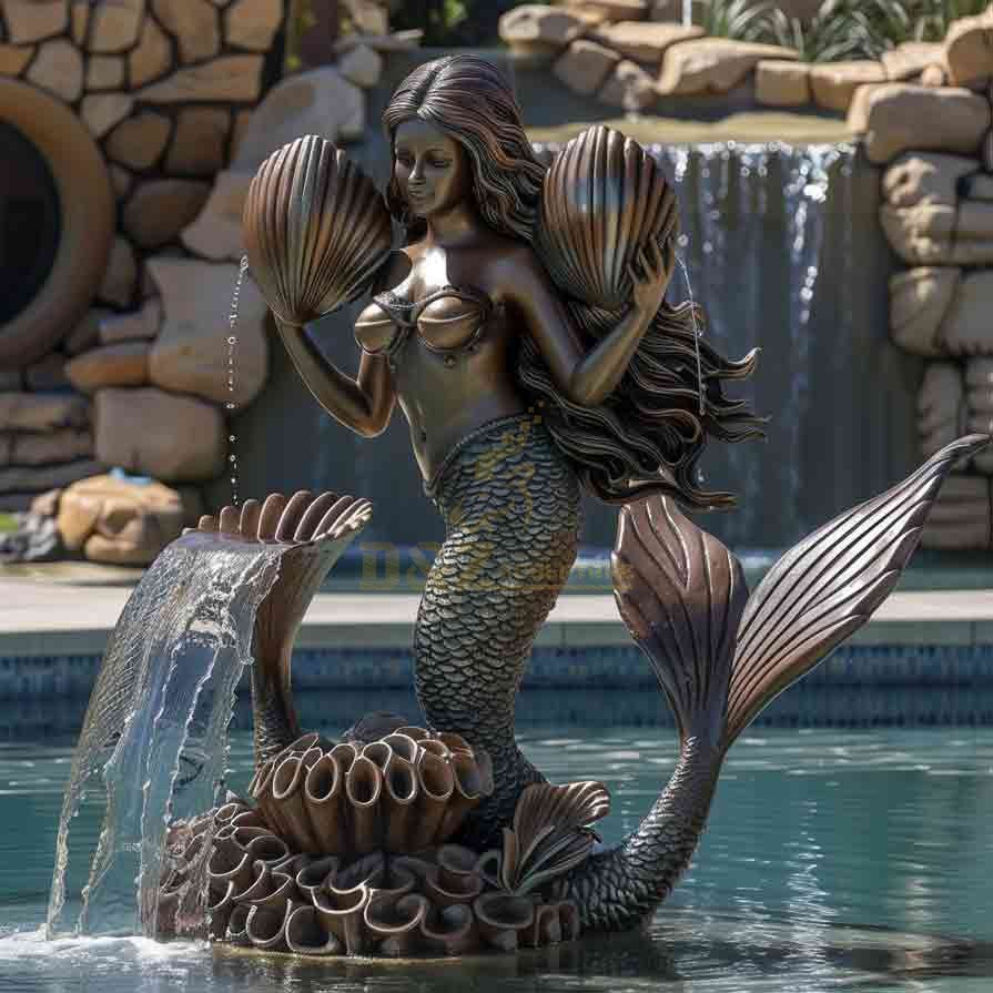 Garden View, Large Outdoor Bronze Mermaid Fountain For Sale