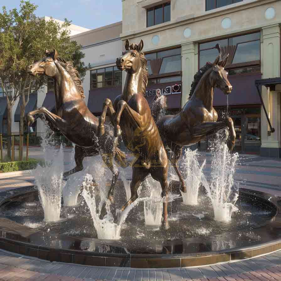 Community courtyard, Bronze horse fountain sculpture