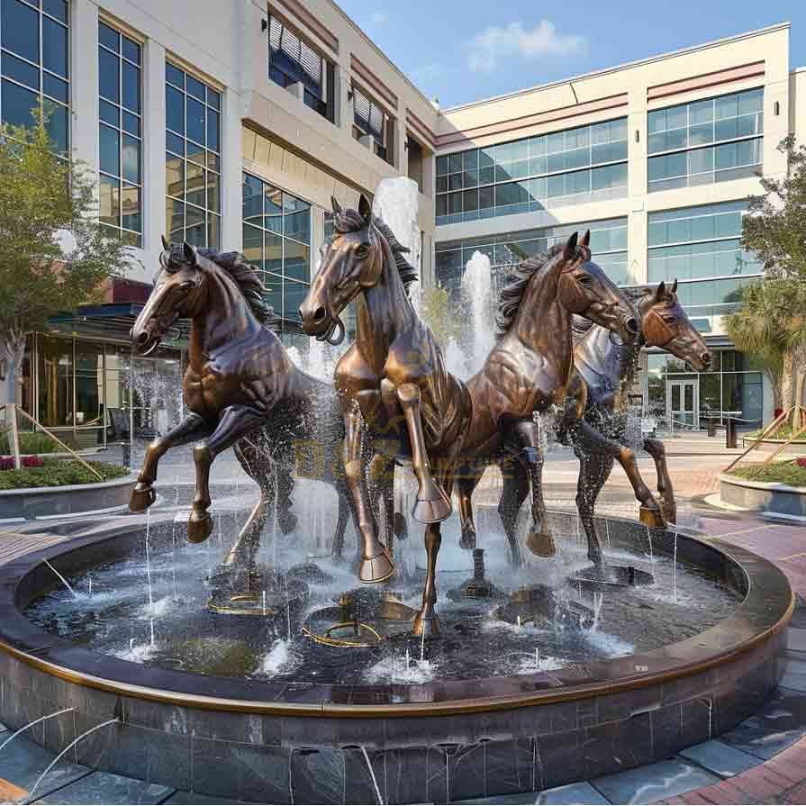 Galloping Bronze horse fountain sculpture outdoor waterscape design