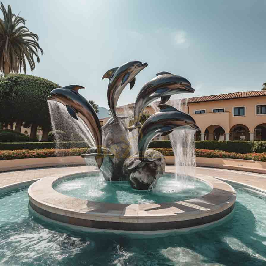 large bronze dolphin fountain