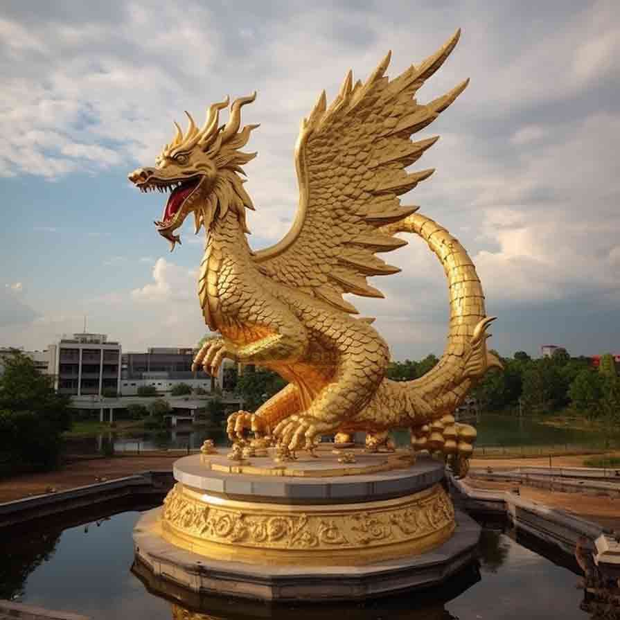 Golden Flying Dragon Bronze Fountain Sculpture