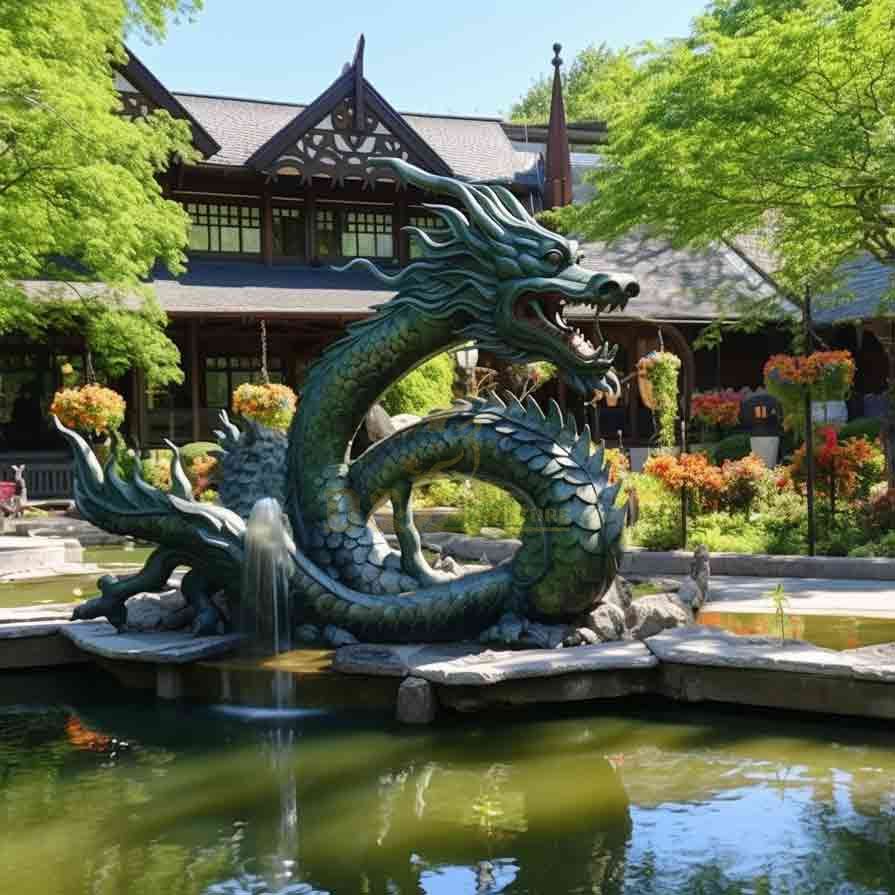 Blue dragon sculpture, bronze dragon fountain garden sculpture