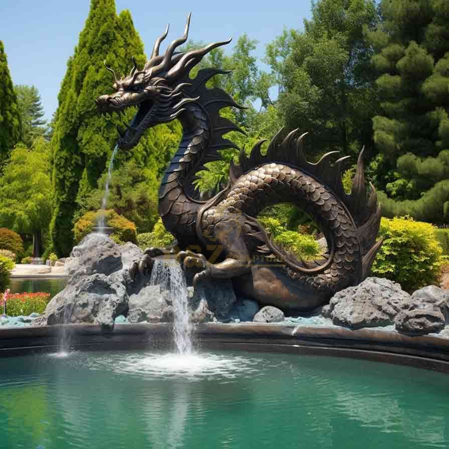 Oriental bronze dragon fountain garden sculpture 1