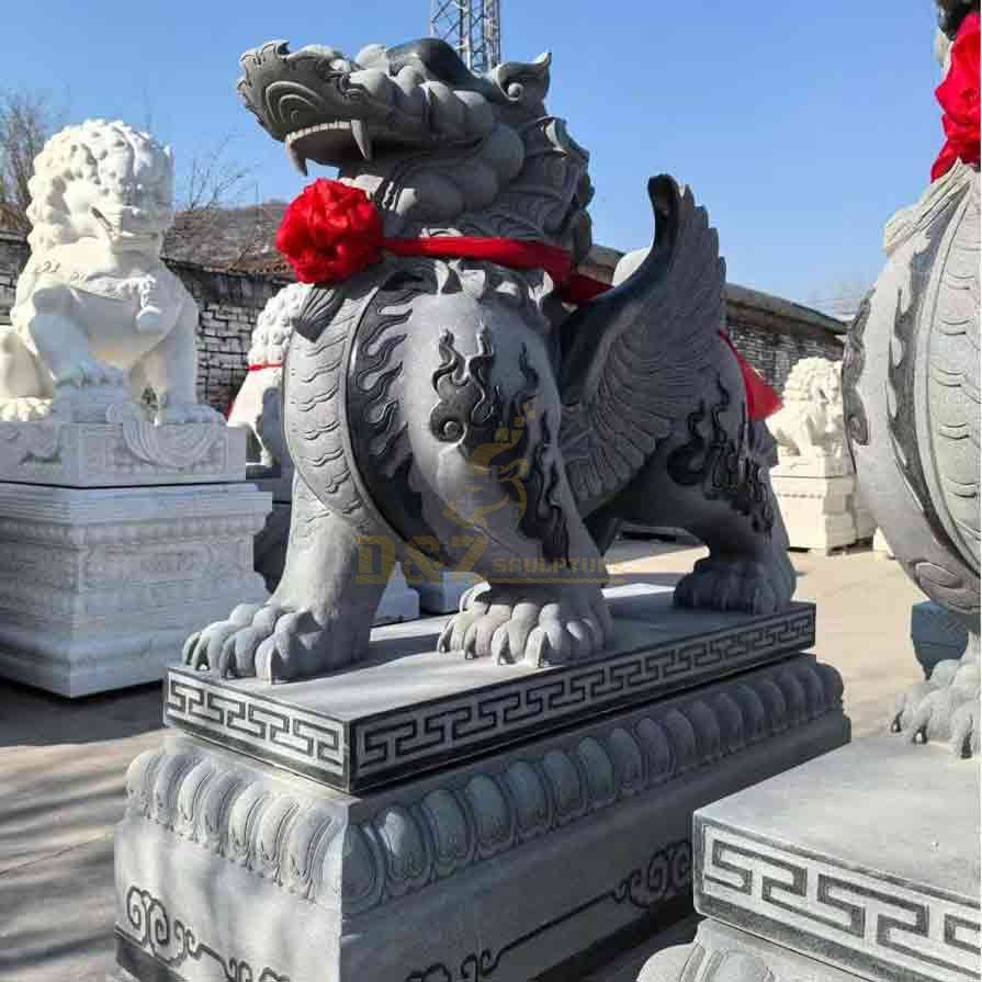 Detail, Black marble Pixiu statue for sale