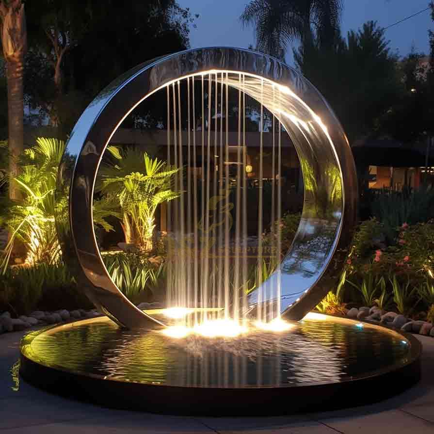 Garden large outdoor rain curtain fountain, stainless steel circle fountain